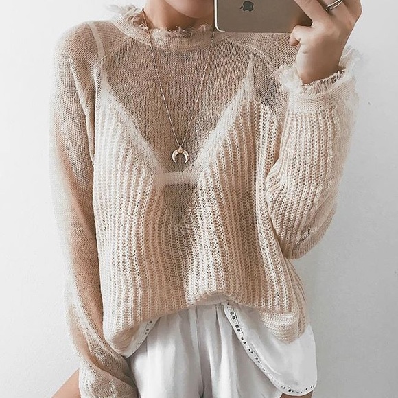moon river Sweaters - MOON RIVER PARTY INVITE BLUSH SHEER KNOT SWEATER